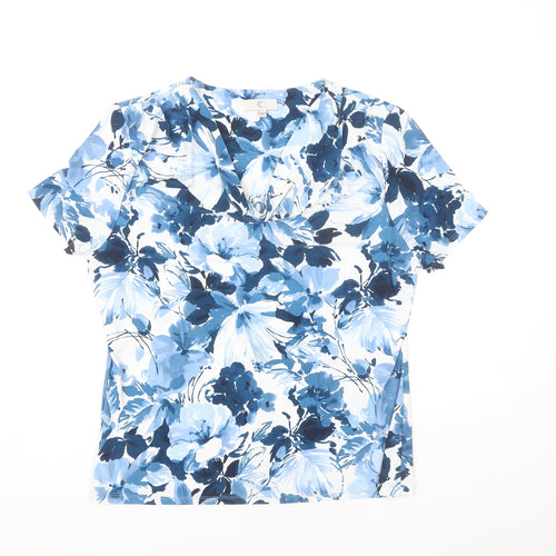 CC Women’s Blue Floral Cowl Neck Short Sleeve Tunic Blouse Size M