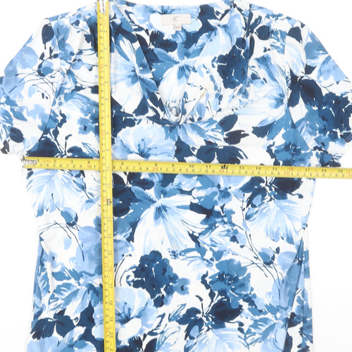 CC Women’s Blue Floral Cowl Neck Short Sleeve Tunic Blouse Size M