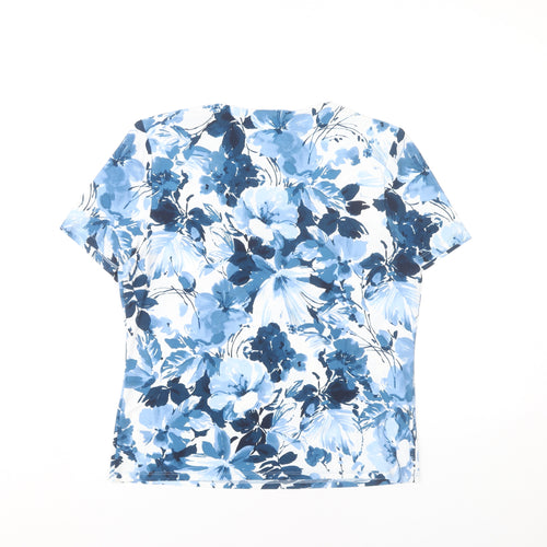 CC Women’s Blue Floral Cowl Neck Short Sleeve Tunic Blouse Size M