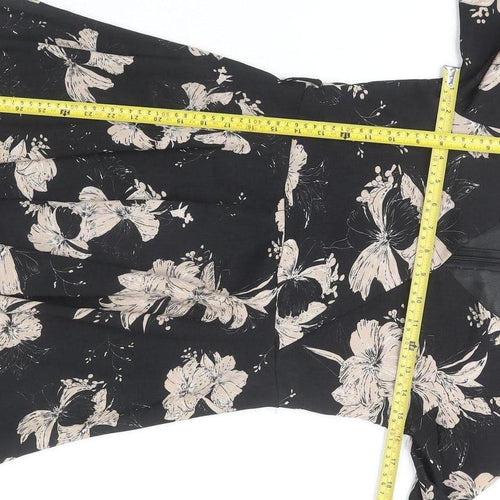 Style By Zone Women’s Black Beige Floral A-Line Wrap Dress M