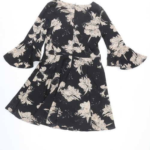 Style By Zone Women’s Black Beige Floral A-Line Wrap Dress M