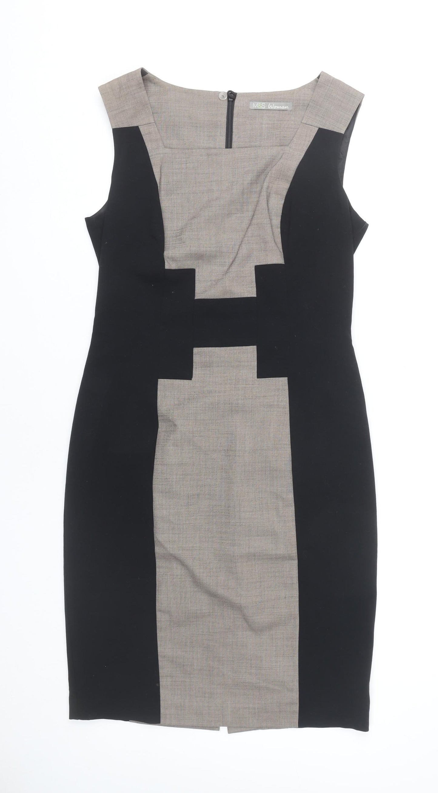 Marks and Spencer Women Black Grey Sheath Dress UK 10 Workwear