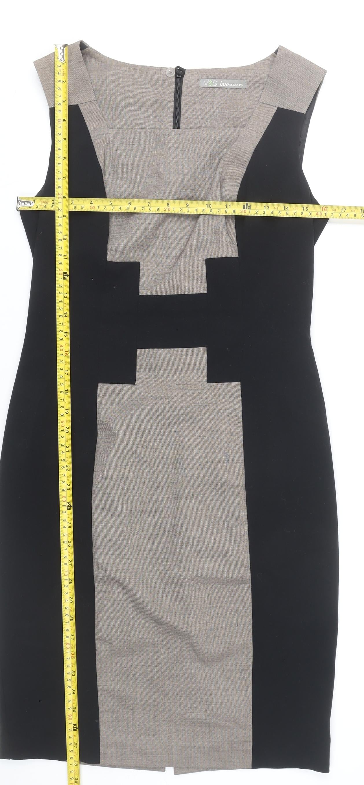 Marks and Spencer Women Black Grey Sheath Dress UK 10 Workwear