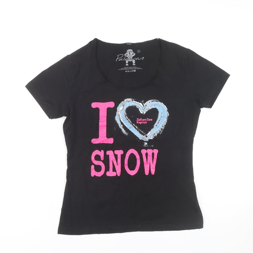 Palawan Womens Black Scoop Neck Graphic Snow Print T-Shirt Size S