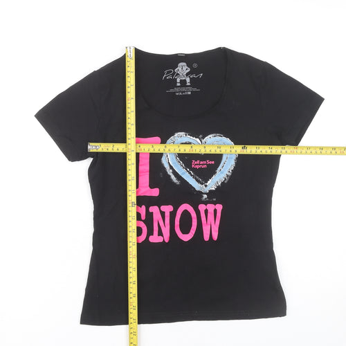 Palawan Womens Black Scoop Neck Graphic Snow Print T-Shirt Size S