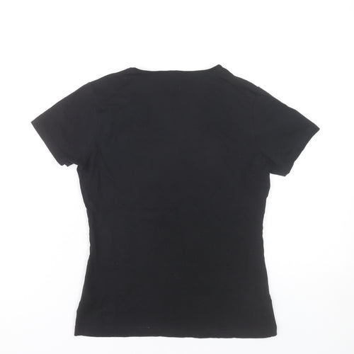 Palawan Womens Black Scoop Neck Graphic Snow Print T-Shirt Size S