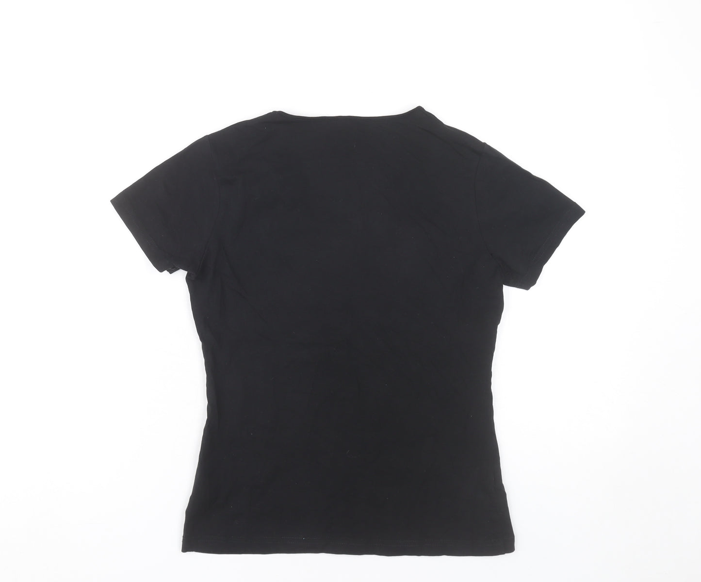Palawan Womens Black Scoop Neck Graphic Snow Print T-Shirt Size S