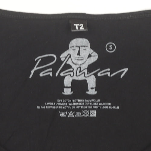 Palawan Womens Black Scoop Neck Graphic Snow Print T-Shirt Size S
