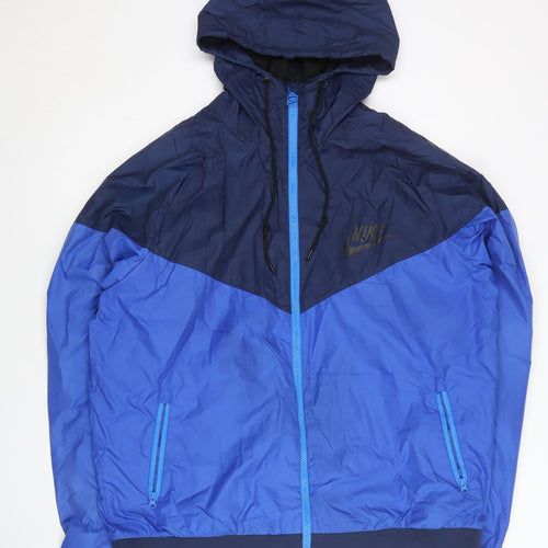 Nike Men's Blue 3XL Windbreaker Jacket Hooded Lightweight