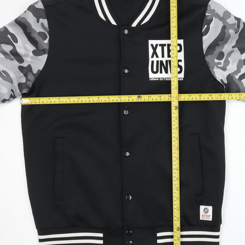 Xtep Men’s Black Varsity Jacket M Camouflage Sleeves Logo Casual