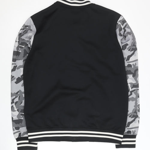 Xtep Men’s Black Varsity Jacket M Camouflage Sleeves Logo Casual