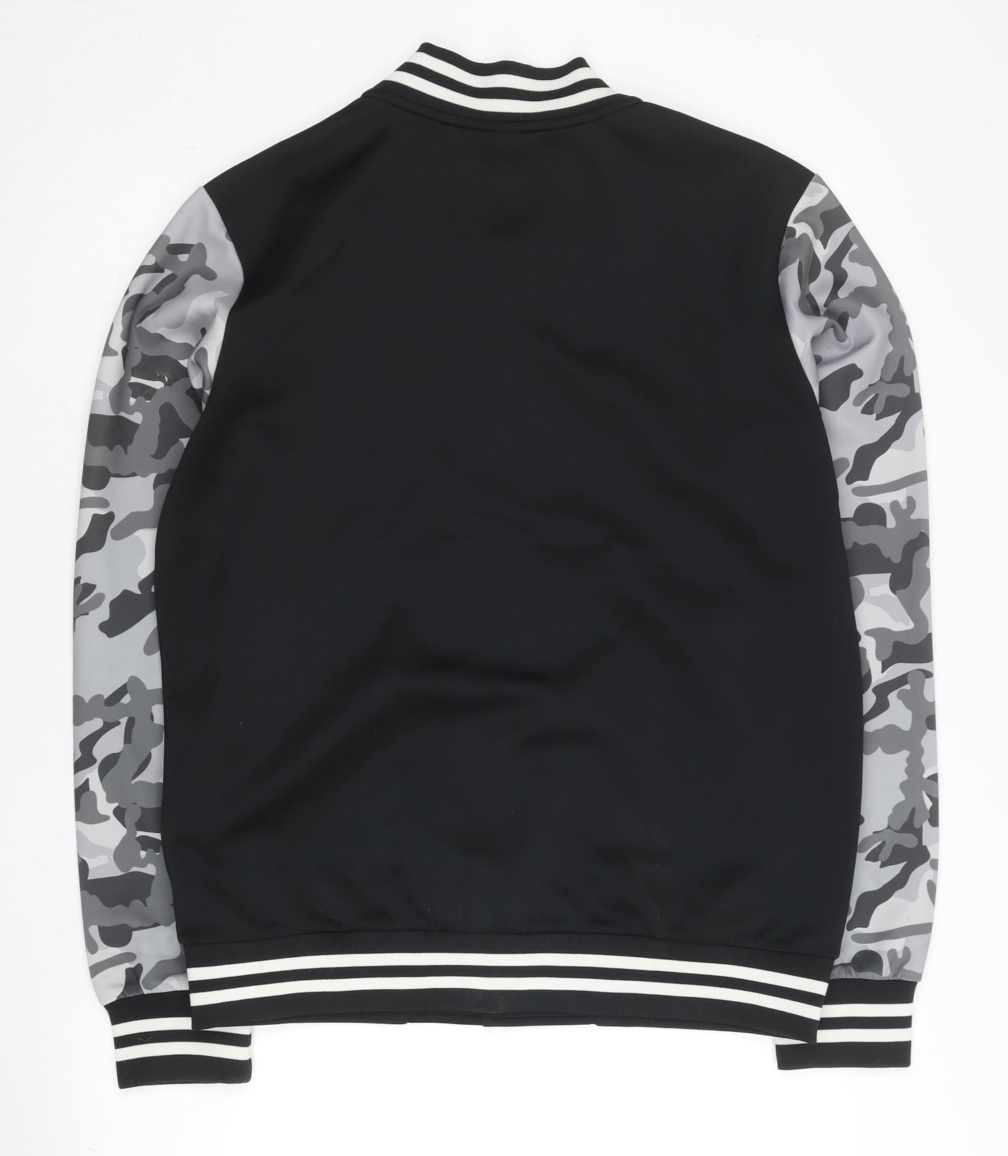 Xtep Men’s Black Varsity Jacket M Camouflage Sleeves Logo Casual