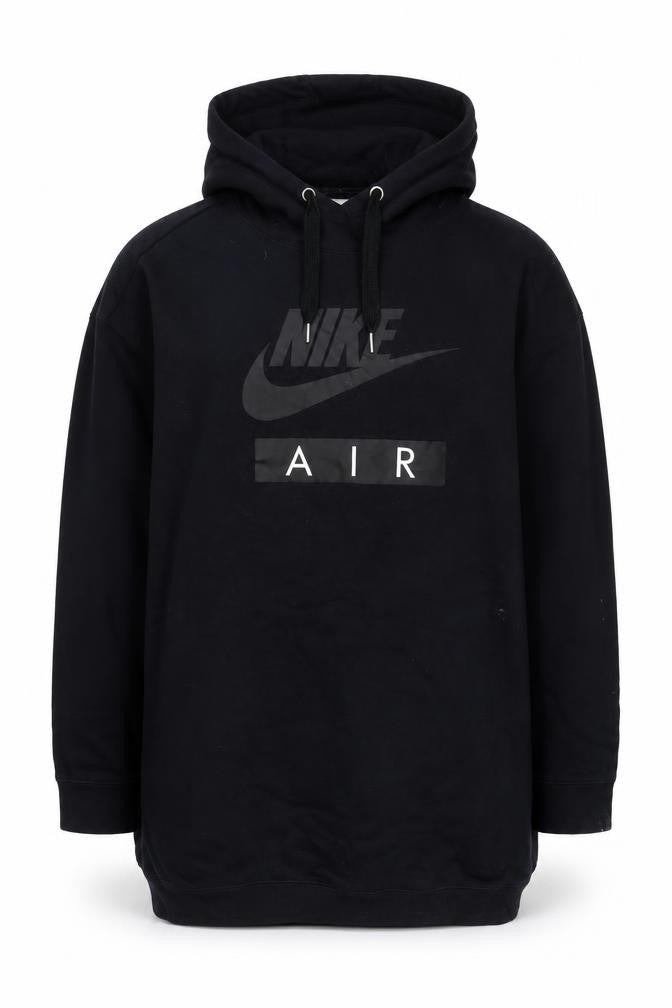 Front view of Nike women’s black pullover hoodie small logo graphic sportswear
