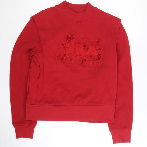 Fila Womens Red Sweatshirt UK 6 Cotton Blend Floral Logo Pullover