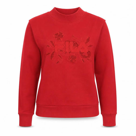 Front view of Fila women’s red sweatshirt uk 6 cotton blend floral logo pullover
