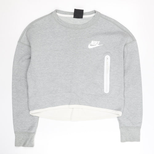 Nike Women’s Grey Sweatshirt Medium Crew Neck Long Sleeve Zip Pocket