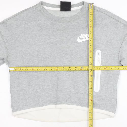 Nike Women’s Grey Sweatshirt Medium Crew Neck Long Sleeve Zip Pocket