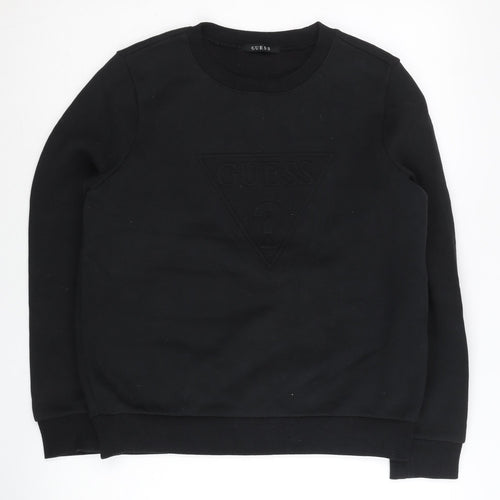 Guess Womens Black XS Pullover Sweatshirt Logo Crew Neck