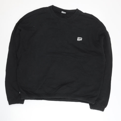 Puma Womens Black Cotton Sweatshirt M Pullover Crew Neck Logo