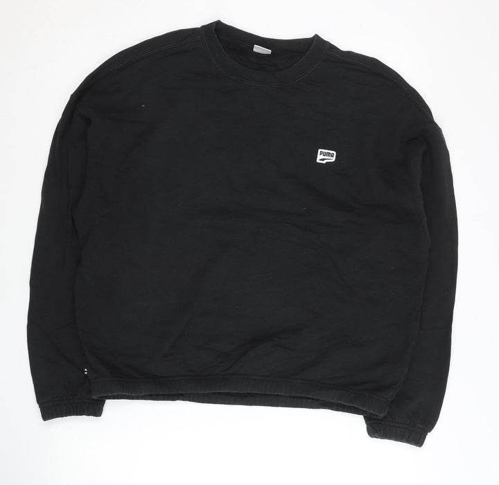 Puma Womens Black Cotton Sweatshirt M Pullover Crew Neck Logo
