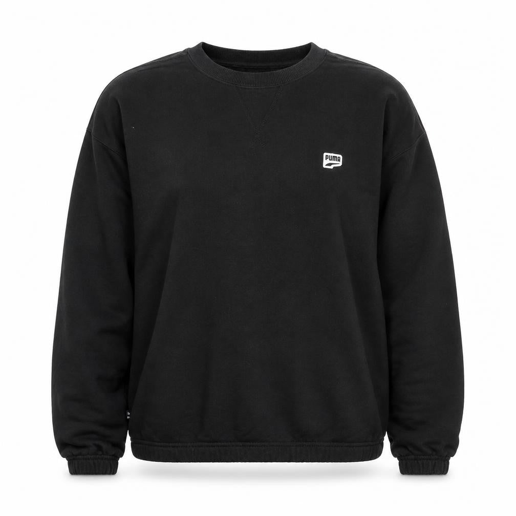Front view of Puma women’s black cotton sweatshirt m pullover crew neck logo