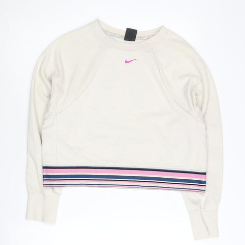 Nike Pro Women’s Beige Sweatshirt Medium Striped Hem Dri-FIT