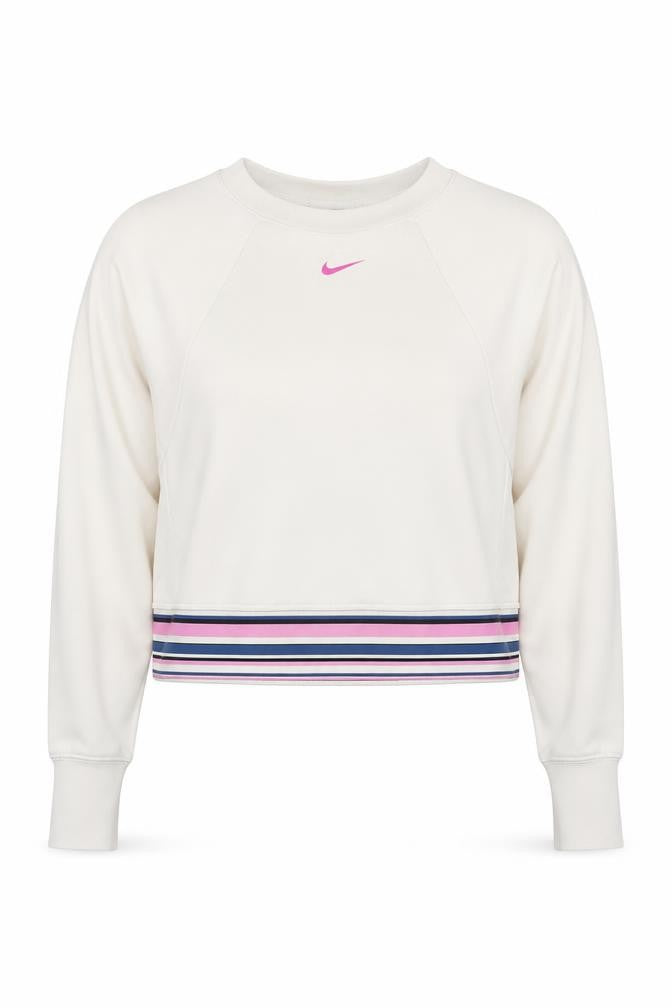 Front view of Nike Pro Women’s Beige Sweatshirt Medium Striped Hem Dri-FIT