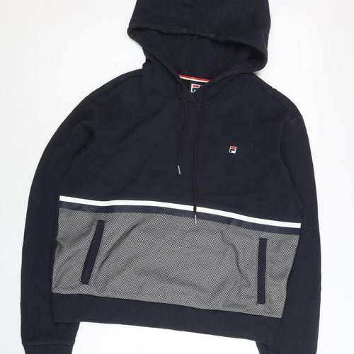 Fila Womens Navy Blue Hoodie Size 10 Logo Pullover Sportswear