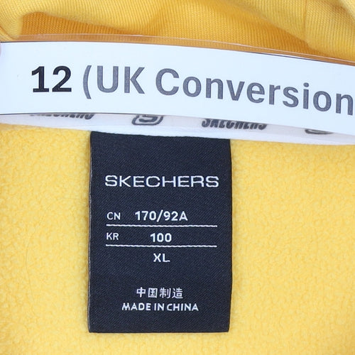 Skechers Womens Yellow Hoodie Size 12 Pullover Fleece Logo