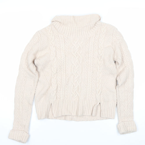 French Connection Womens Beige Wool Roll Neck Cable Knit Jumper S