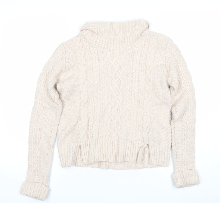 French Connection Womens Beige Wool Roll Neck Cable Knit Jumper S
