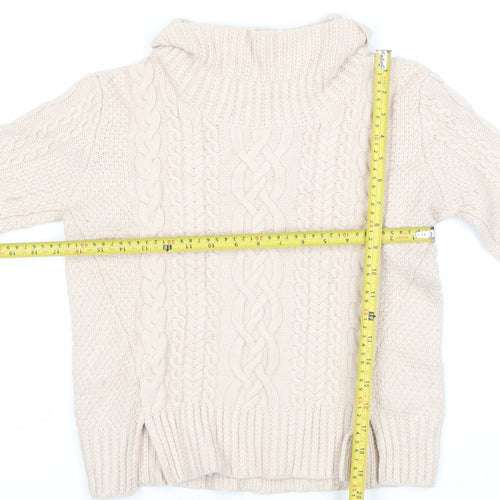 French Connection Womens Beige Wool Roll Neck Cable Knit Jumper S