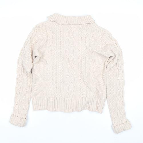 French Connection Womens Beige Wool Roll Neck Cable Knit Jumper S
