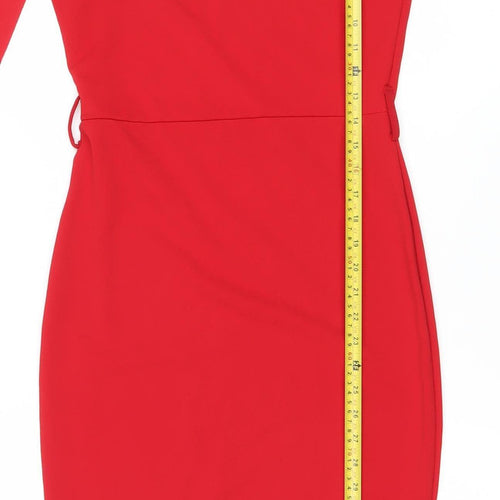 Quiz Women’s Red Bodycon Square Neck Puff Sleeve Dress Size 10