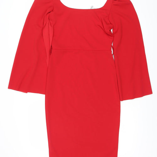 Quiz Women’s Red Bodycon Square Neck Puff Sleeve Dress Size 10
