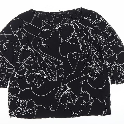 Next Women’s Black Floral Blouse Size 16 Viscose 3/4 Sleeve