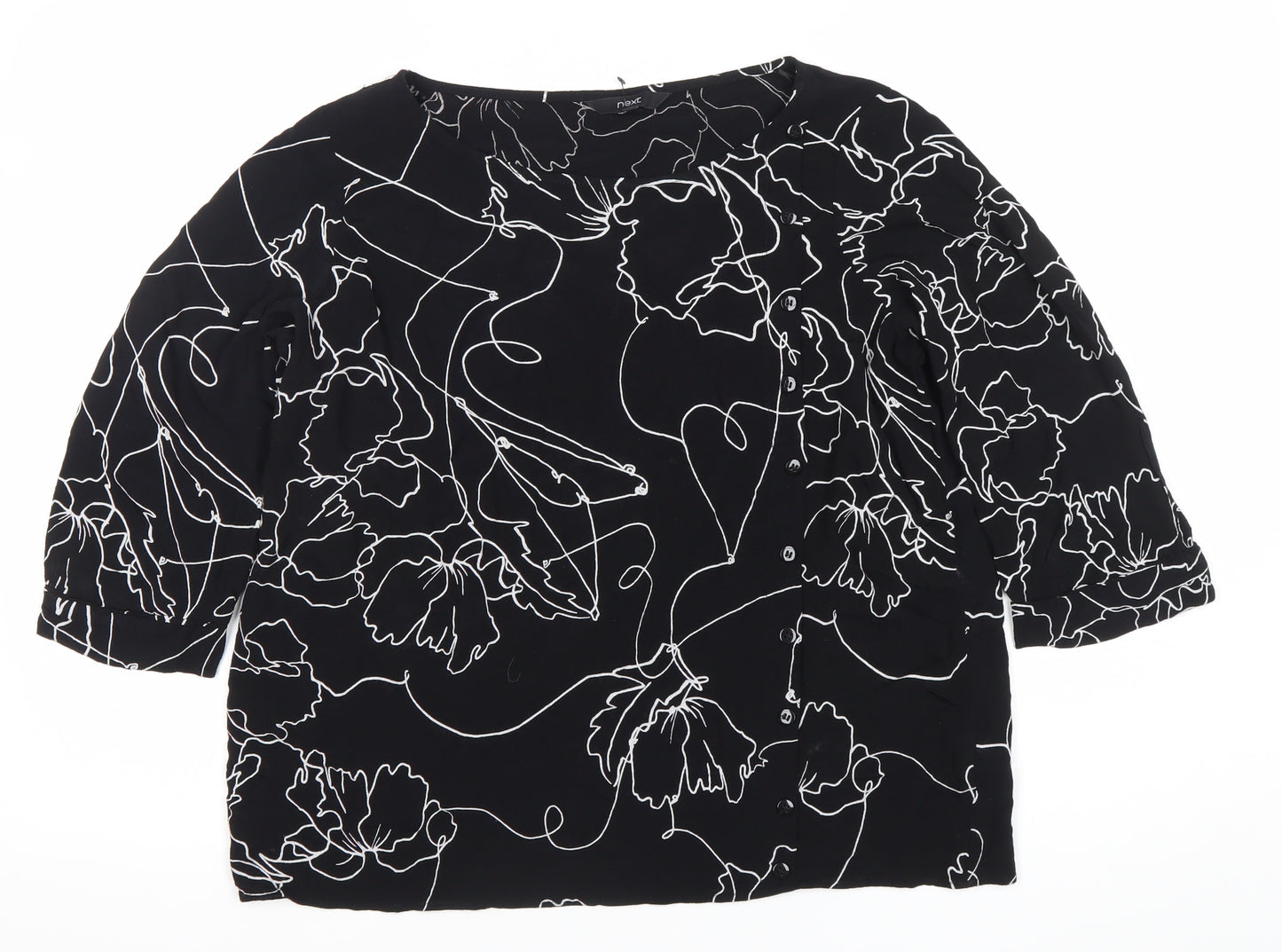 Next Women’s Black Floral Blouse Size 16 Viscose 3/4 Sleeve