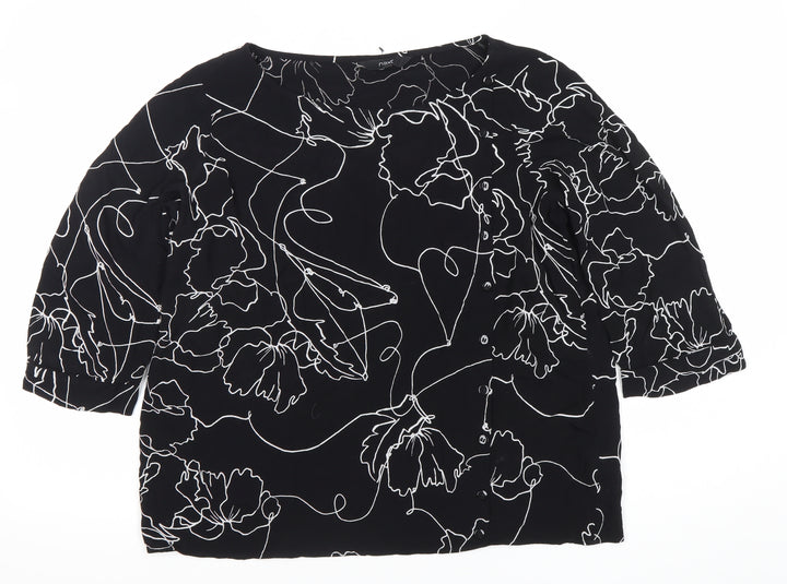 Next Women’s Black Floral Blouse Size 16 Viscose 3/4 Sleeve