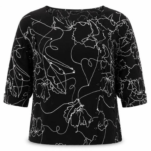 Next Women’s Black Floral Blouse Size 16 Viscose 3/4 Sleeve