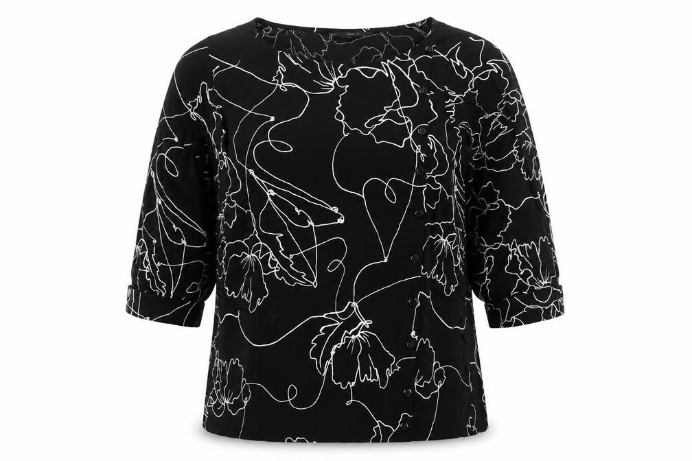 Next Women’s Black Floral Blouse Size 16 Viscose 3/4 Sleeve