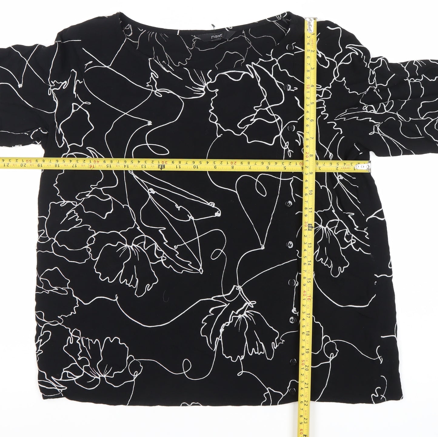 Next Women’s Black Floral Blouse Size 16 Viscose 3/4 Sleeve