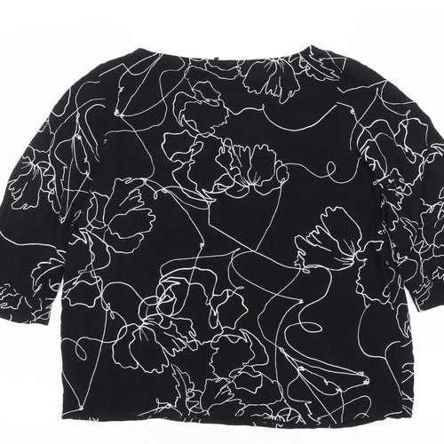Next Women’s Black Floral Blouse Size 16 Viscose 3/4 Sleeve