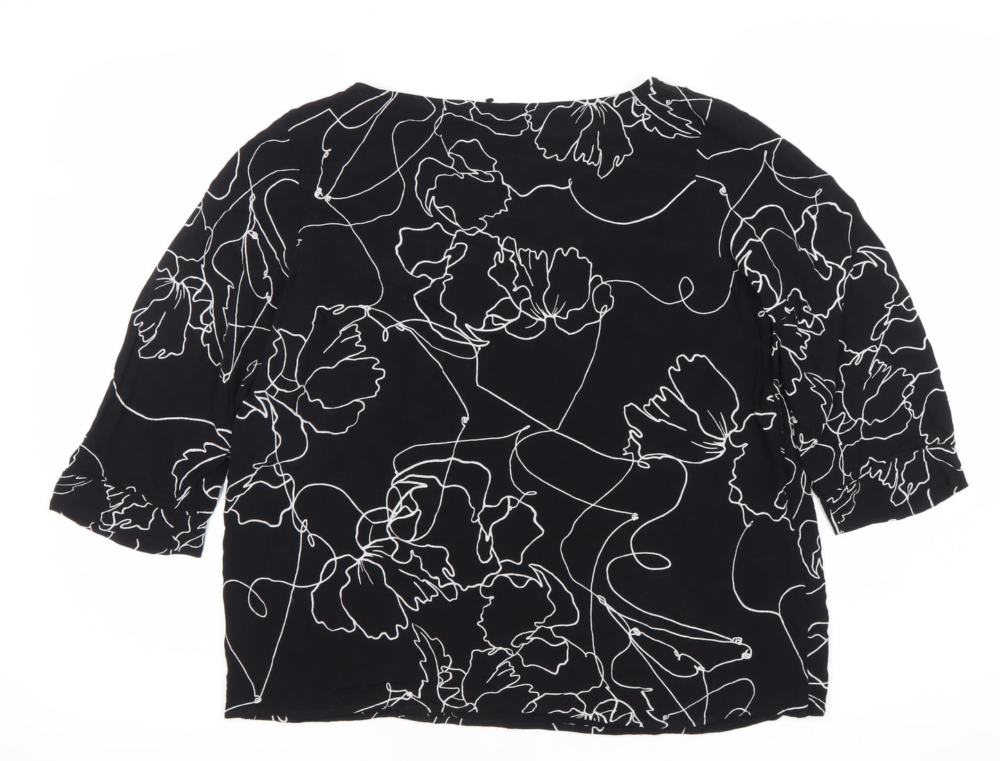 Next Women’s Black Floral Blouse Size 16 Viscose 3/4 Sleeve