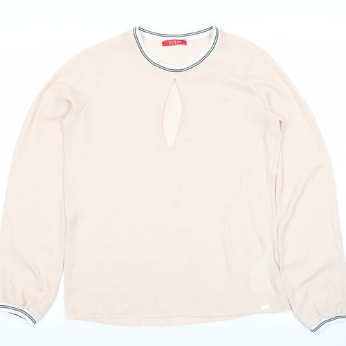 Guess Womens Beige Long Sleeve Chiffon Blouse Size S