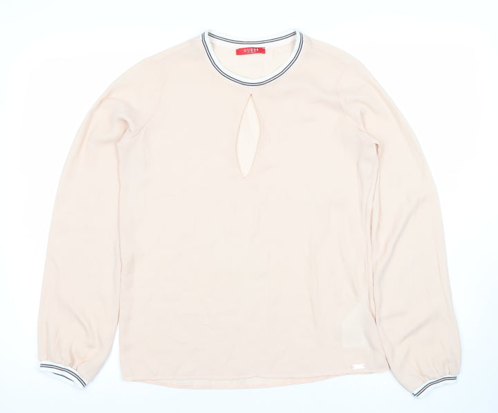 Guess Womens Beige Long Sleeve Chiffon Blouse Size S