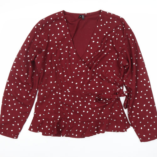 Vero Moda Women’s Red Polka Dot Wrap Blouse XL Long Sleeve