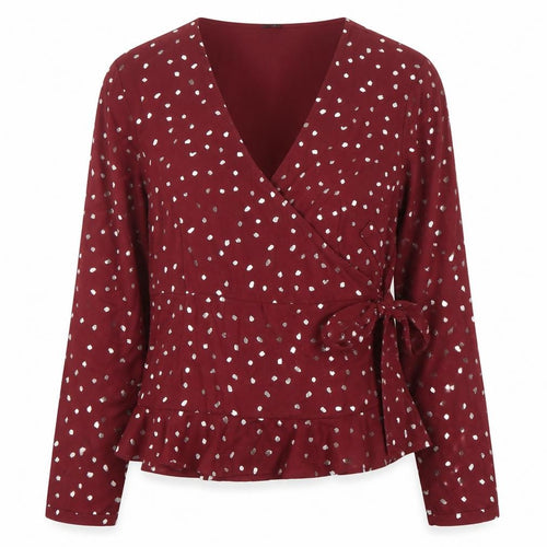 Vero Moda Women’s Red Polka Dot Wrap Blouse XL Long Sleeve