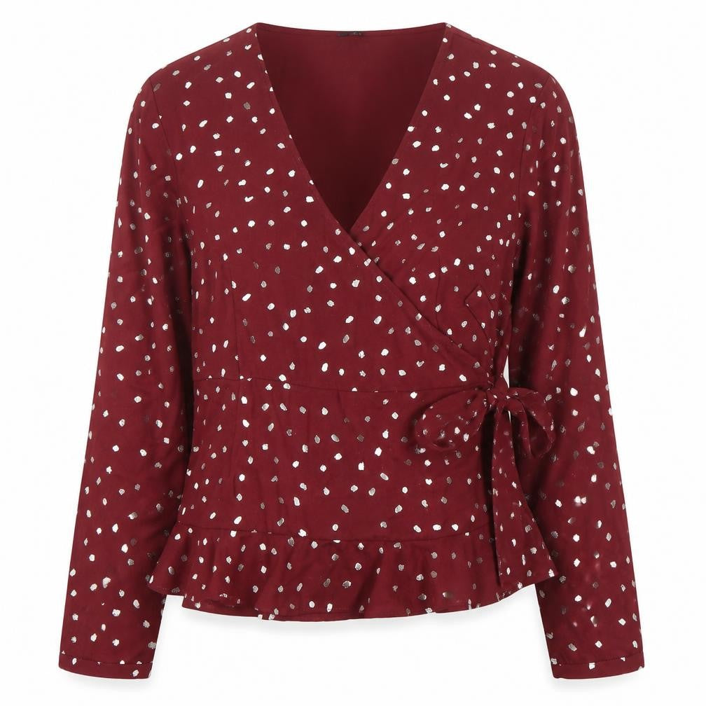 Vero Moda Women’s Red Polka Dot Wrap Blouse XL Long Sleeve