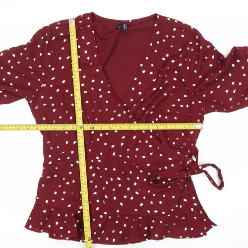 Vero Moda Women’s Red Polka Dot Wrap Blouse XL Long Sleeve