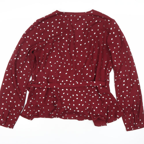 Vero Moda Women’s Red Polka Dot Wrap Blouse XL Long Sleeve